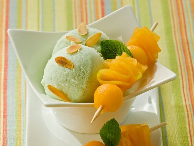 Spiedini di melone e sorbetto